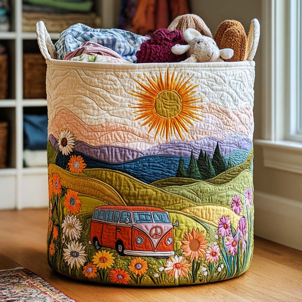Flower Fields Quilted Laundry Basket Father's Day Merch Gift