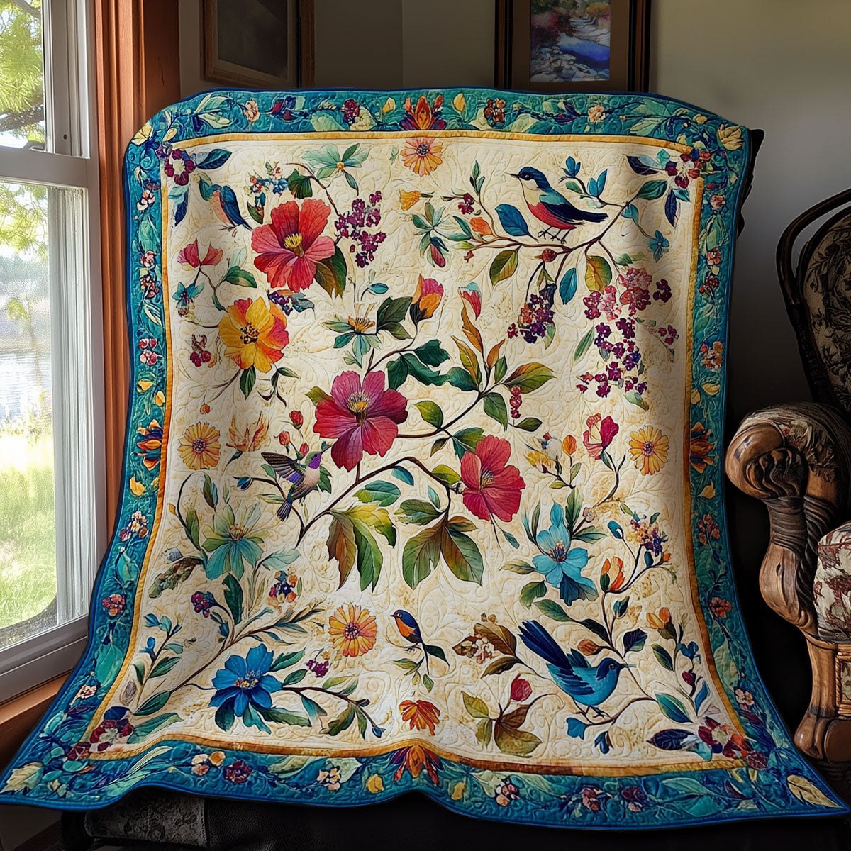 Flower Garden Bird Quilt Blanket Winter Blanket Cool Gifts For Christmas Holiday