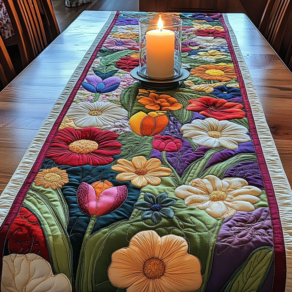 Flower Garden Quilted Table Runner Dinner Table Decor Ideas Gifts For Flower Enthusiasts
