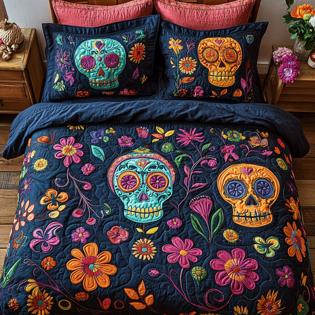 Flower Garden Skull Bedding Set Best Decoration Gift For Friends and Family on Halloween Day