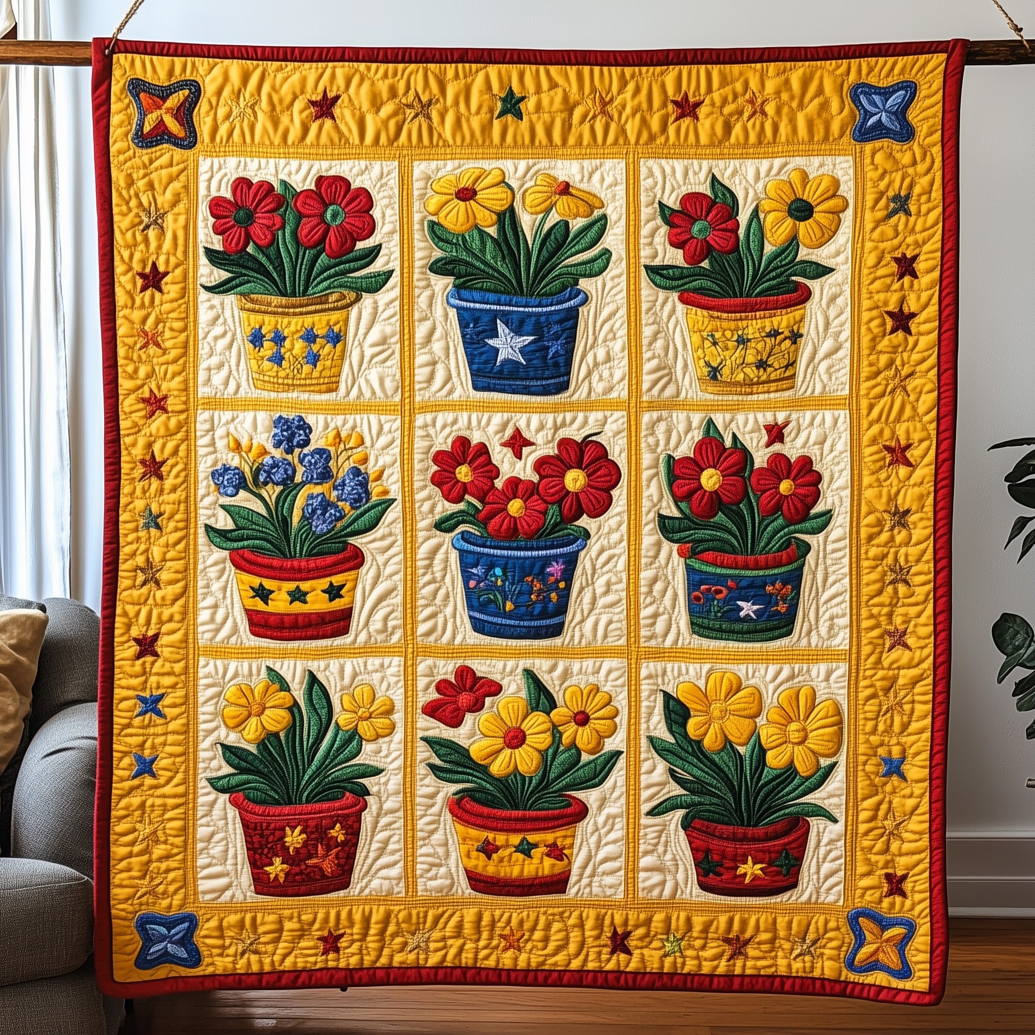 Flower Grid Quilted Blanket Couch Throw BlanketFamily Gift Basket Christmas