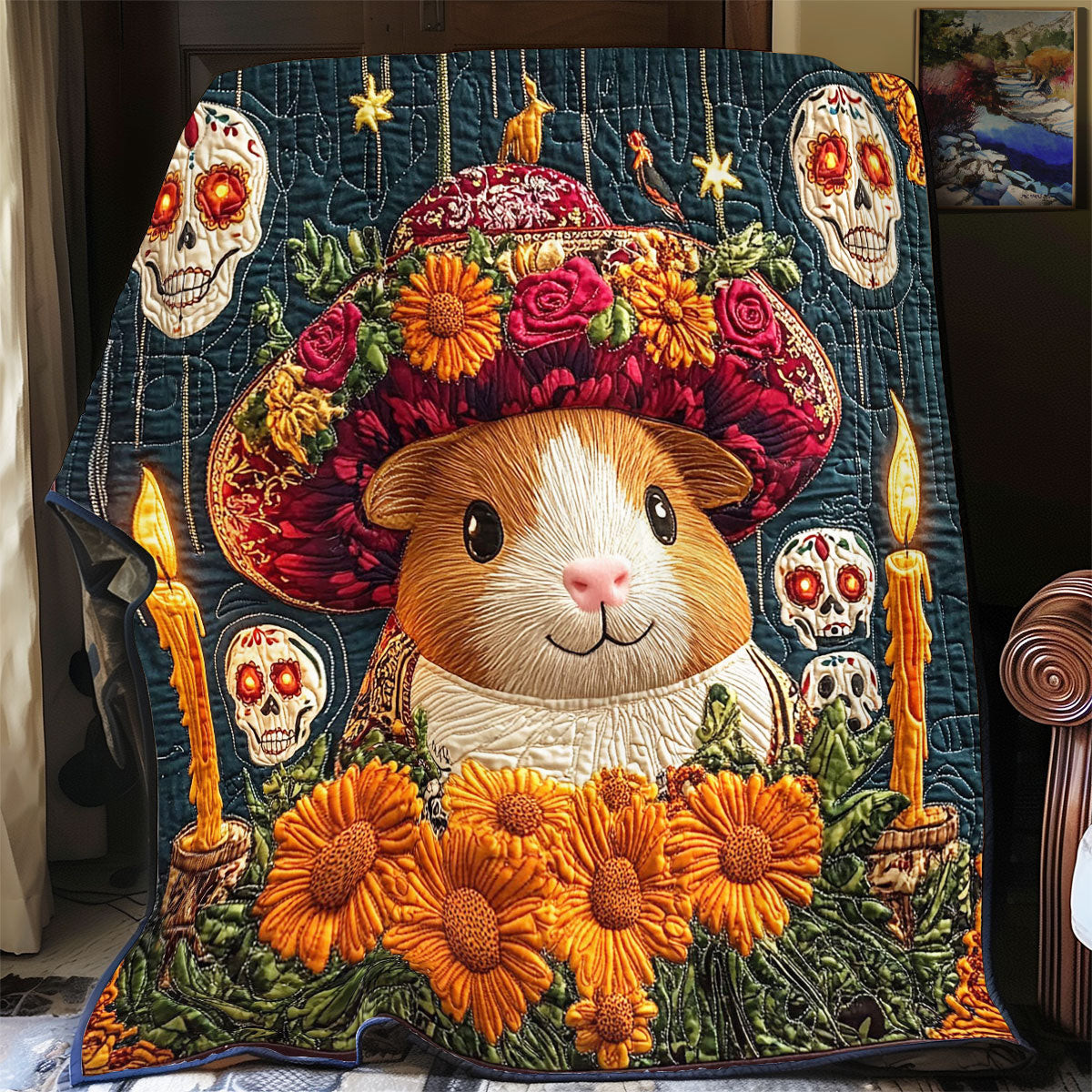 Flower Hamsa Hand Quilt Best Decoration Gift For Friends and Family on Halloween Day