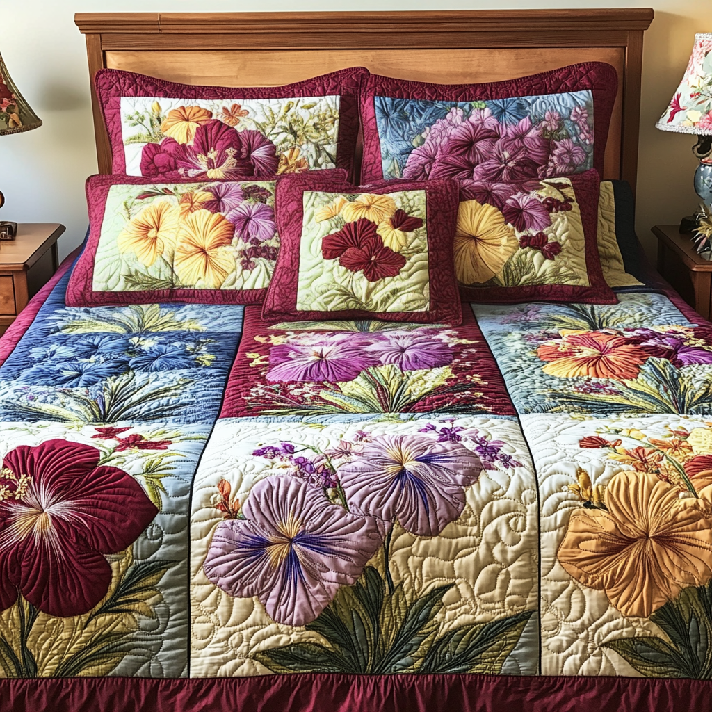 Flower Island Quilted Bedding Set Queen Size Quilt Gifts For Mom Who Has Everything