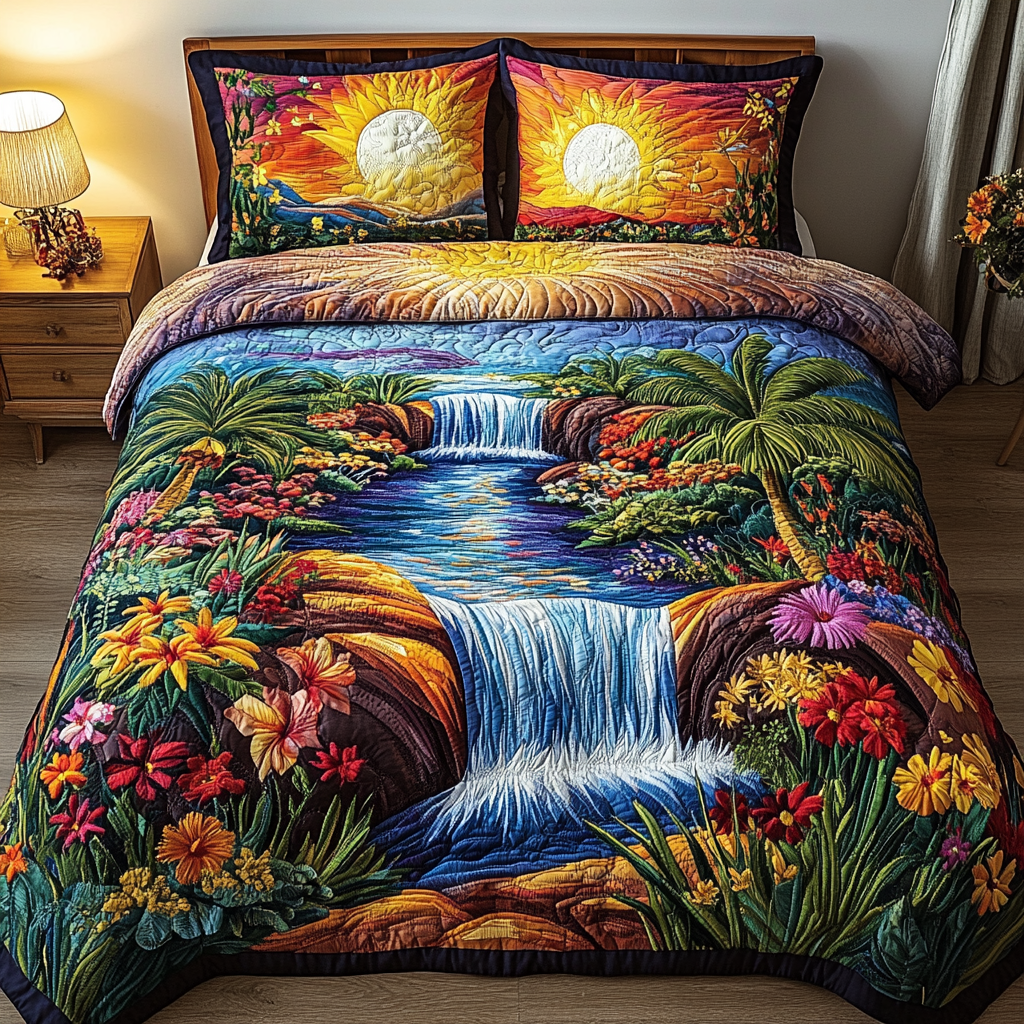 Flower Land Quilted Bedding Set Bed Decorations Cool Gifts For Beach Lovers
