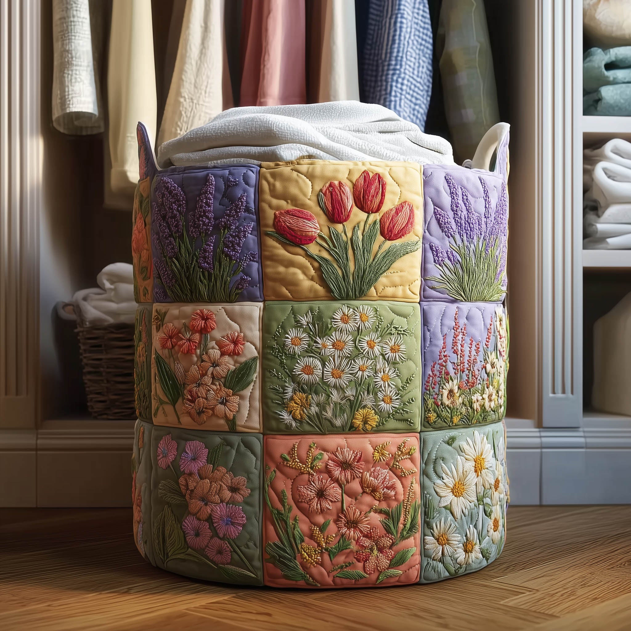 Flower Meadow Quilted Laundry Basket Laundry Room Decor Cool Gifts For Friends