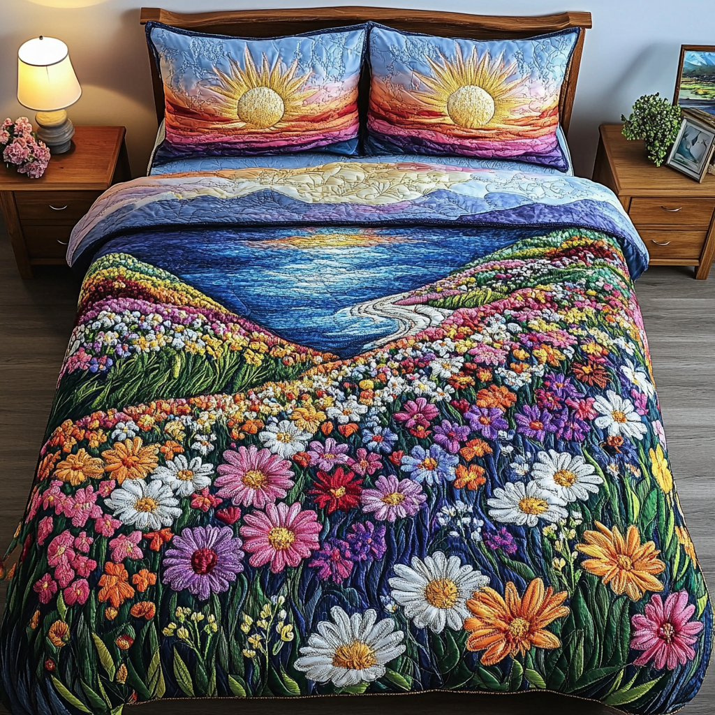 Flower Paradise Quilted Bedding Set Bed Room Decoration Gifts To Get A Surfer