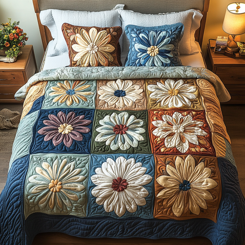 Flower Patch Quilted Bedding Set Cool Bedroom Decor Daisy Gifts For Mom