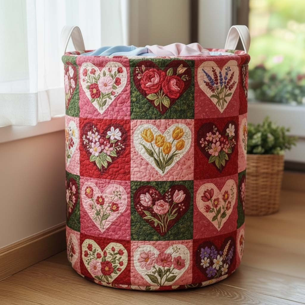 Flower Patchwork Quilted Laundry Basket Laundry Room Decor Good Gifts For Her