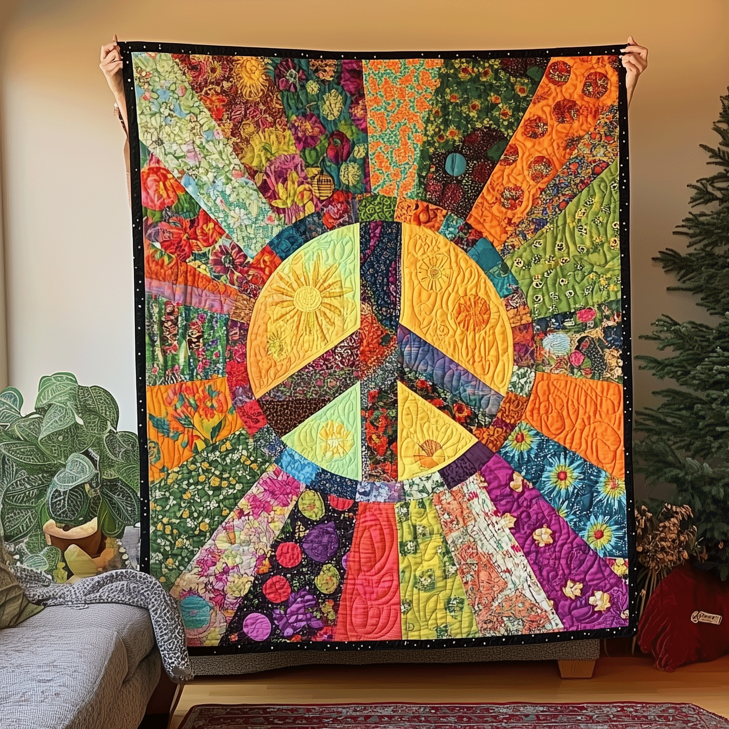 Flower Peace Quilted Blanket Christmas Gifts For Parents