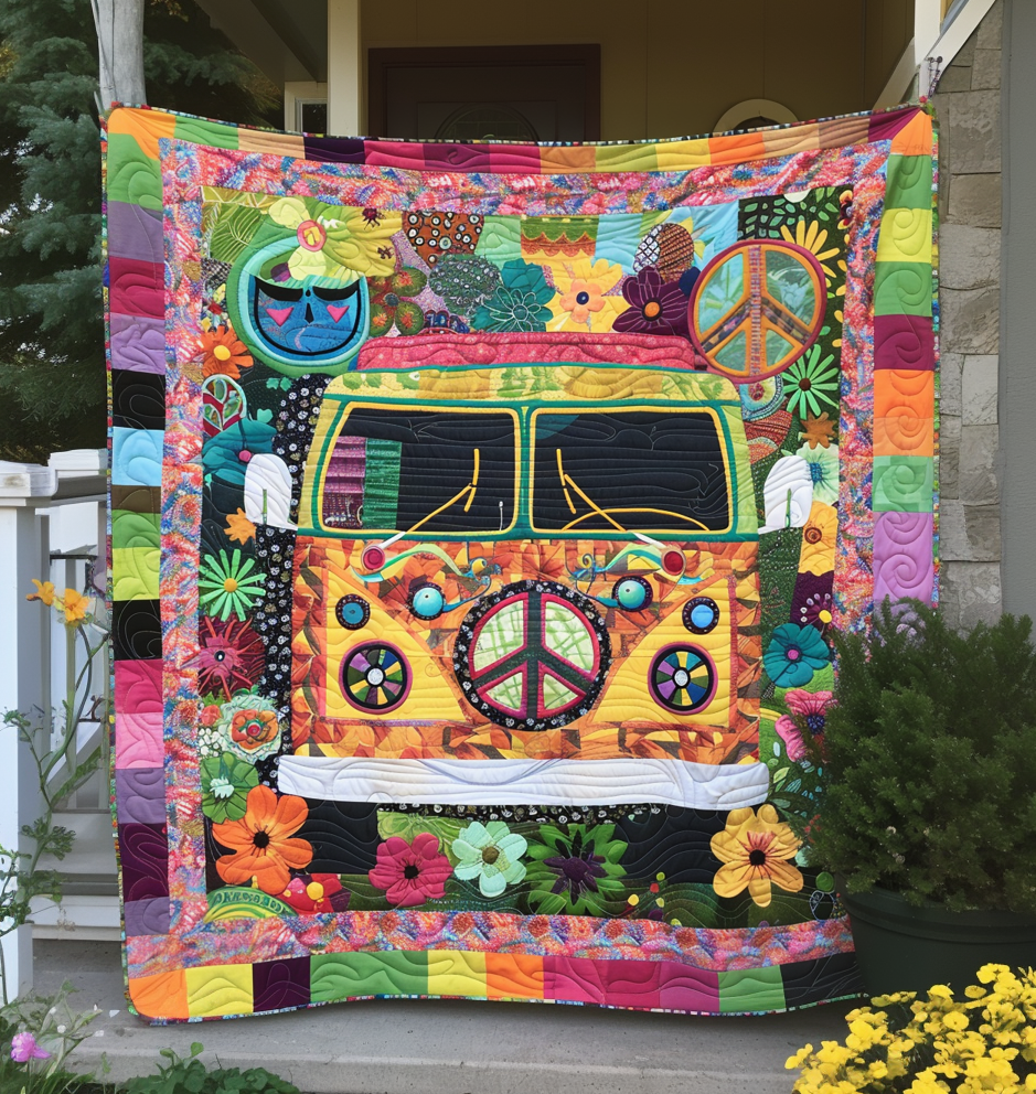 Flower Power Camper Quilted Blanket Gifts For Camping Lovers
