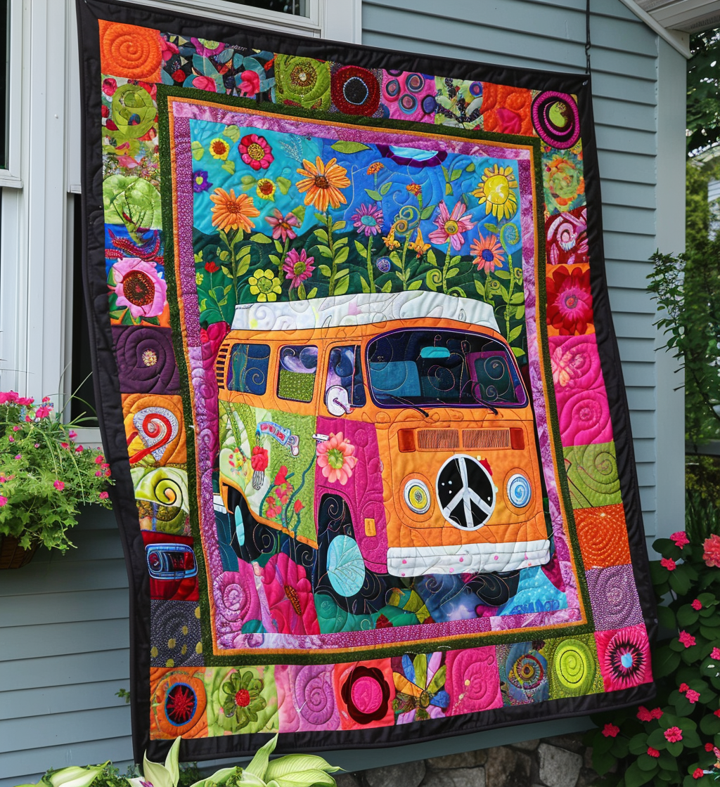Flower Power Camper Quilted Blanket Gifts For Camping Lovers