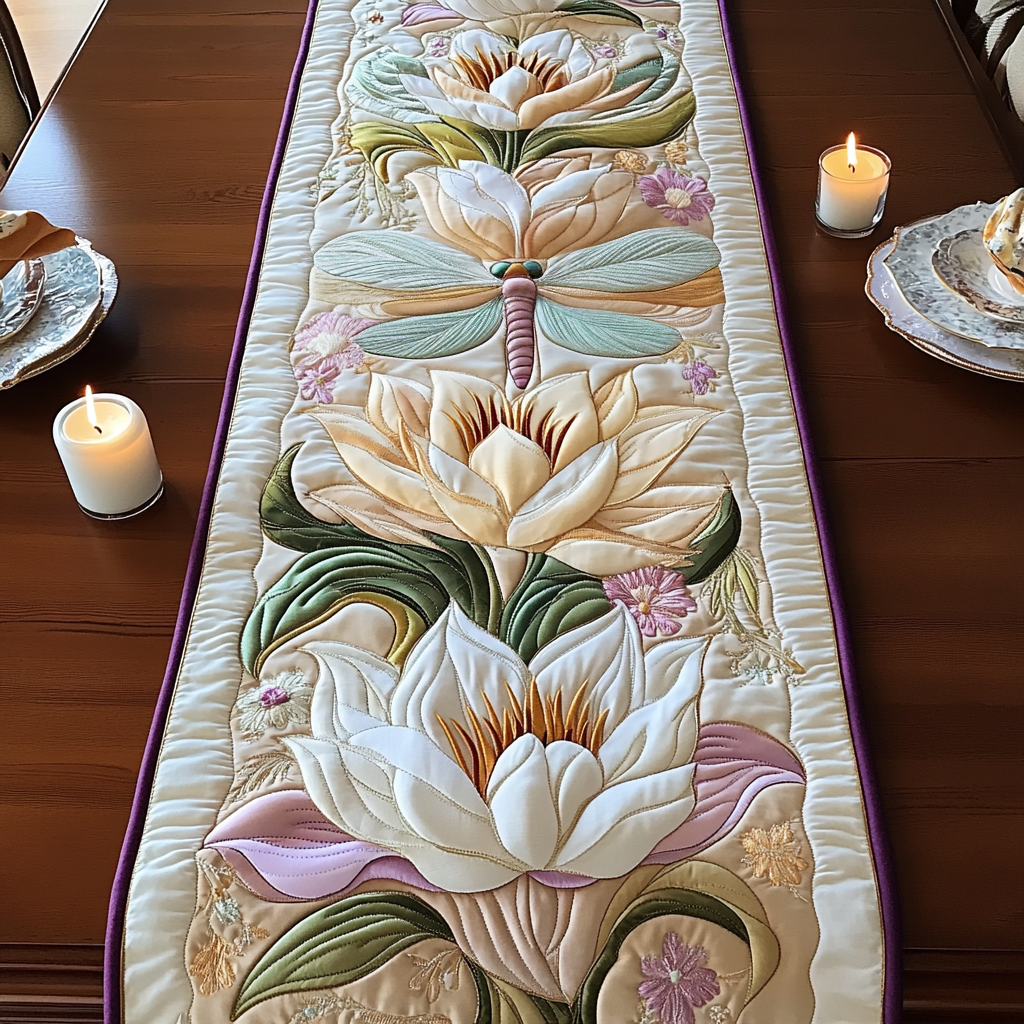 Flower Power Quilted Table Runner Dining Room Table Decor Ideas Gifts For Dragonfly Lovers