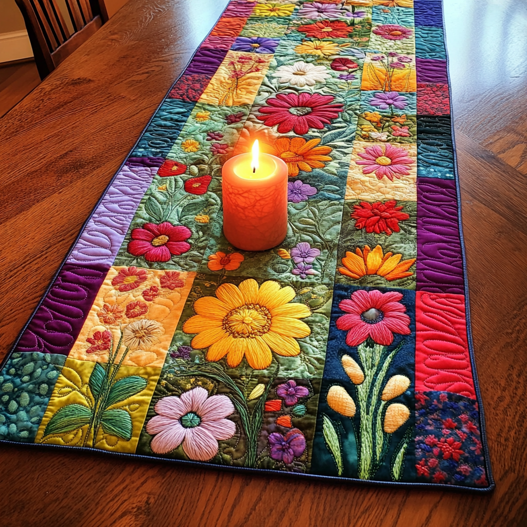 Flower Power Quilted Table Runner Holiday Themed Table Runners Christmas Flower Gifts