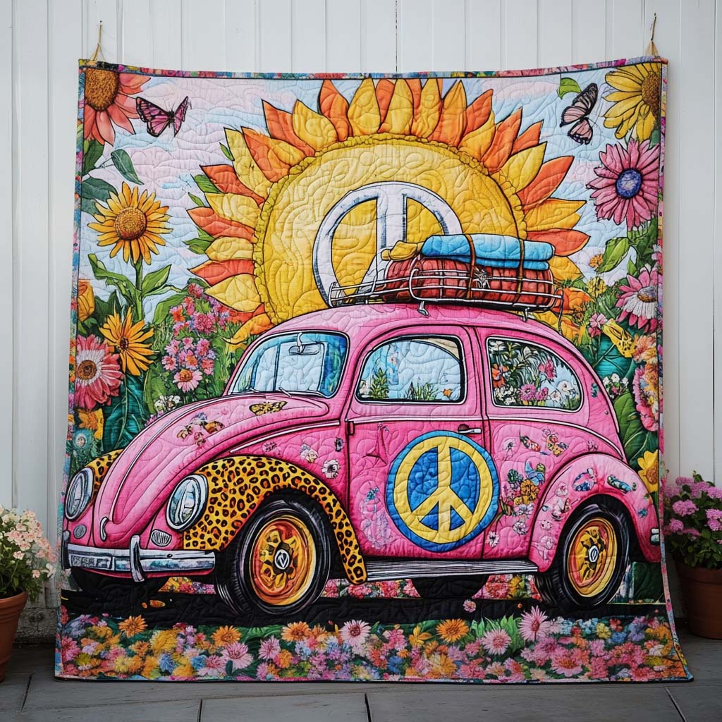 Flower Power Ride Quilted Blanket Bedroom Decor Christmas Gifts For Your Hippie Friend