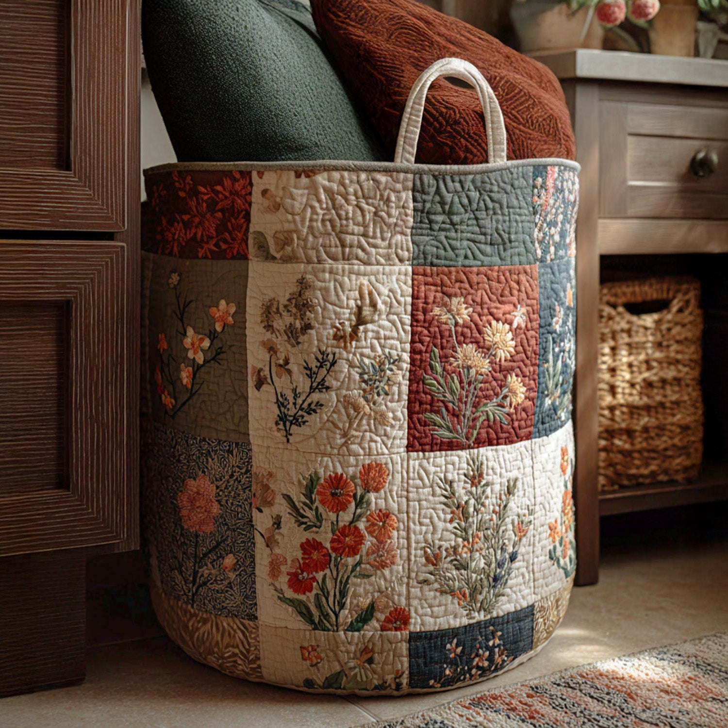 Flower Quilted Laundry Basket Merch For Kids