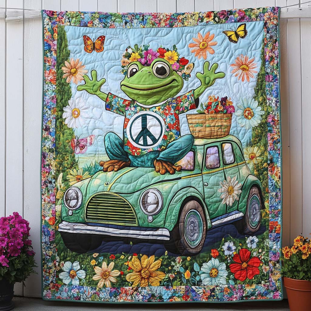Flower Roadtrip Quilted Blanket Sofa Couch Throw Blanket Hippie Present Ideas