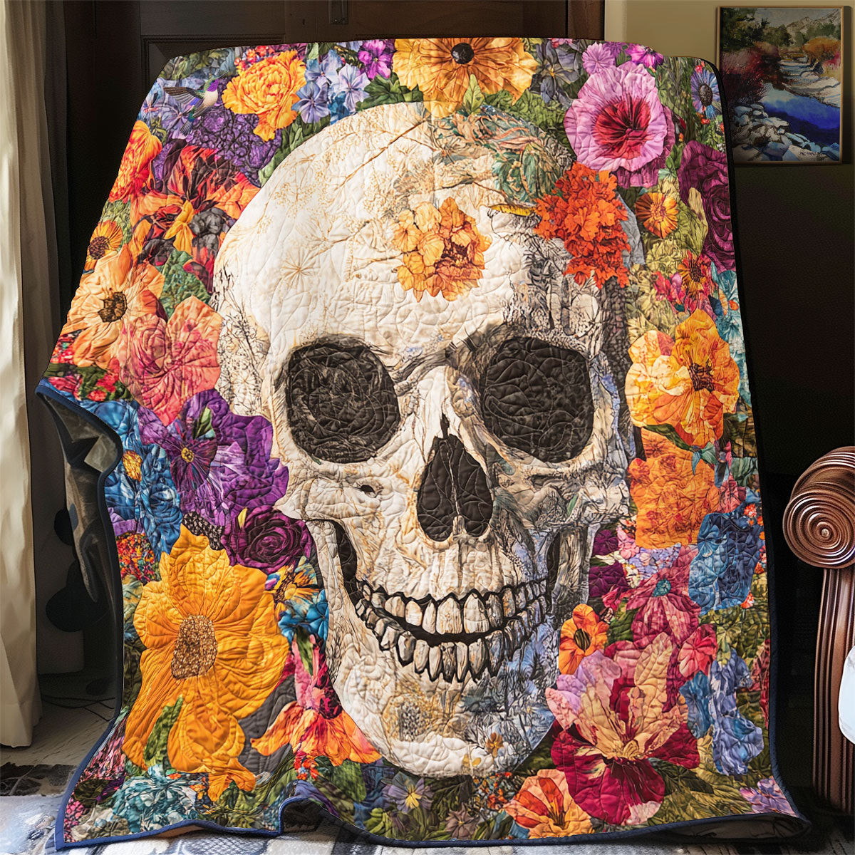 Flower Skull Cool Holiday Christmas Quilt Blanket Christmas Gifts For Employees