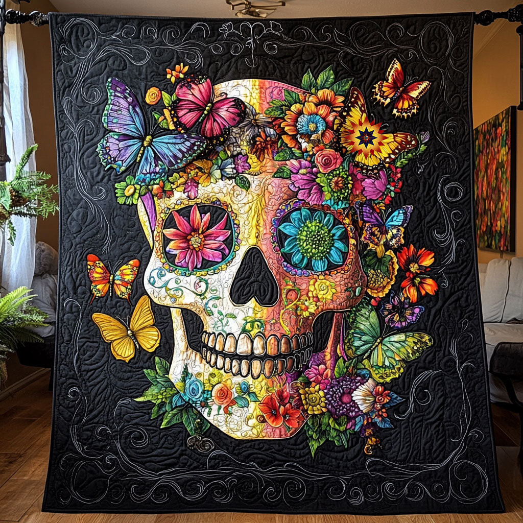 Flower Skull Holiday Christmas Quilt Blanket Best Christmas Gifts For Grandma