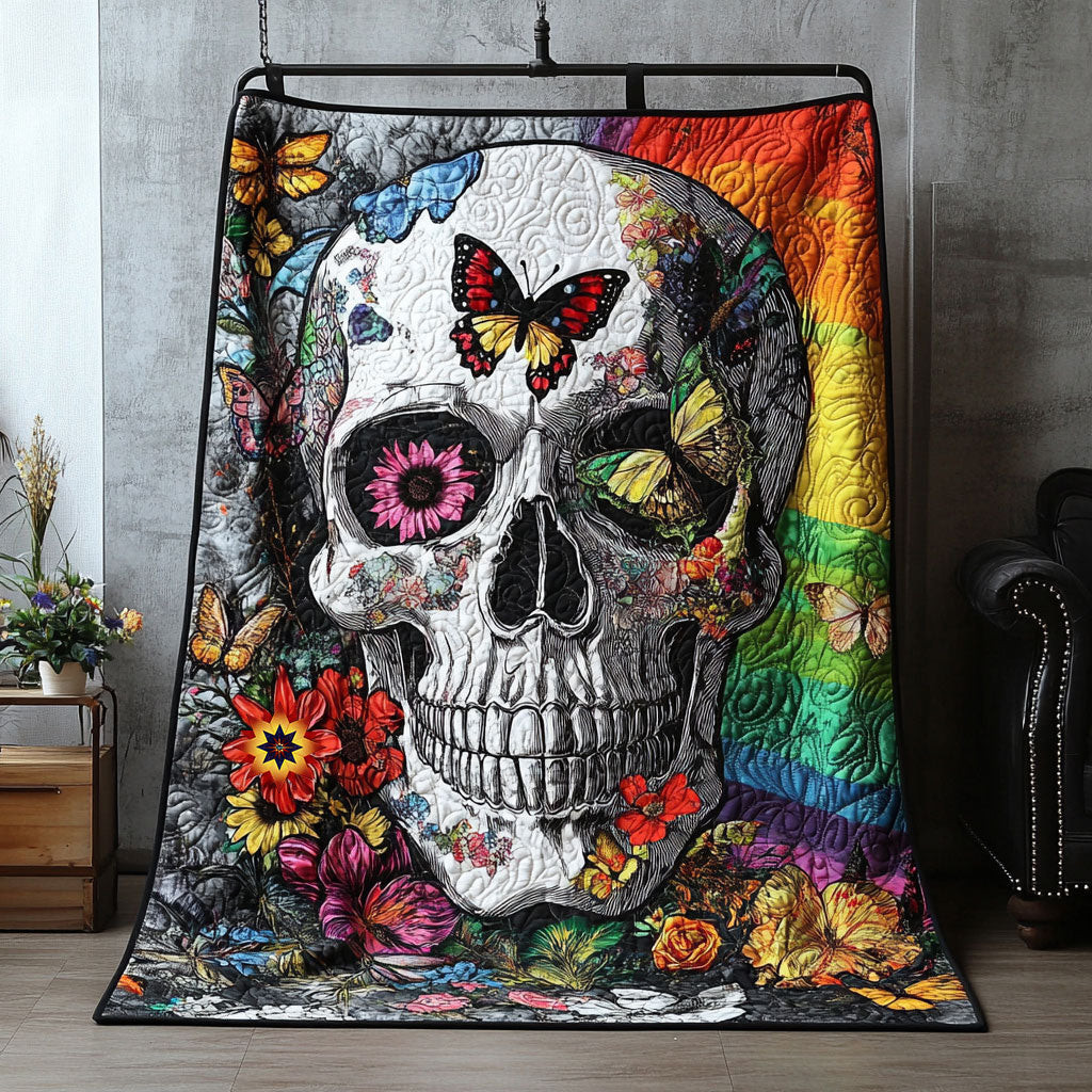 Flower Skull Holiday Christmas Quilt Blanket Best Christmas Gifts For Grandmother