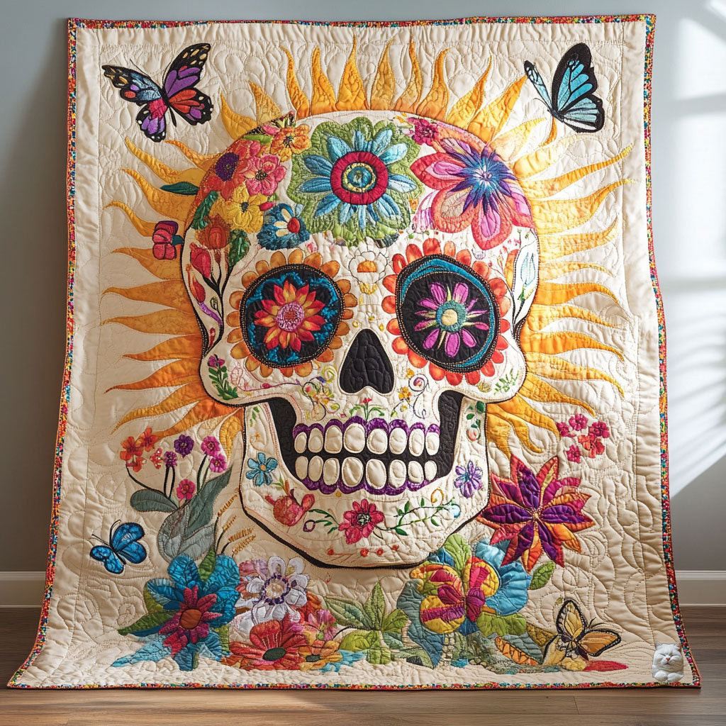 Flower Skull Holiday Christmas Quilt Blanket Best Christmas Gifts For Grandparents