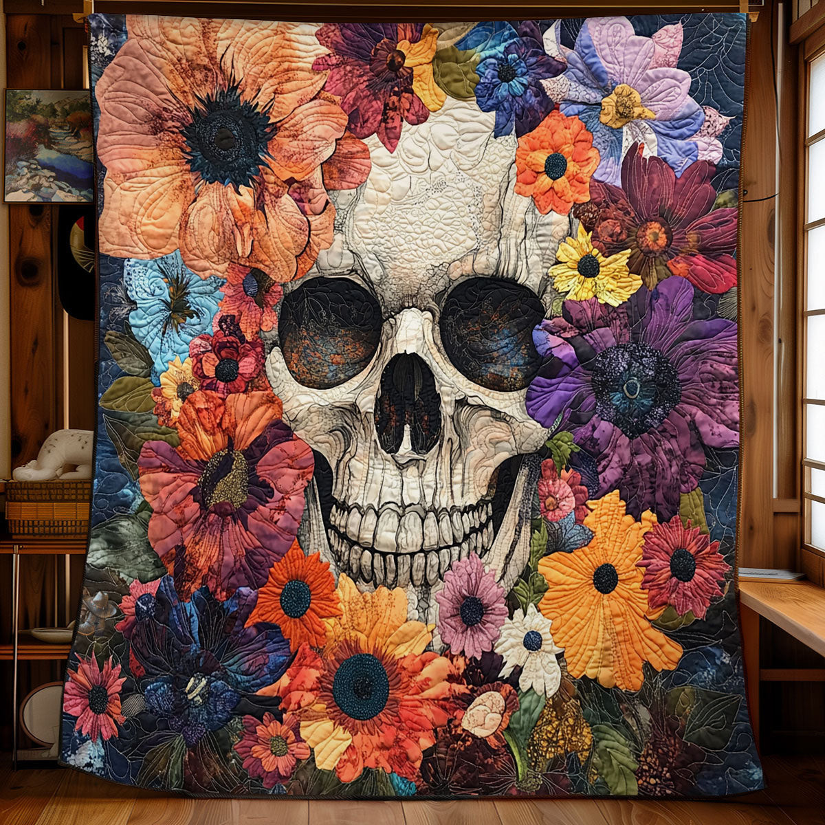 Flower Skull Holiday Christmas Quilt Blanket CHoliday Gifts For Grandma