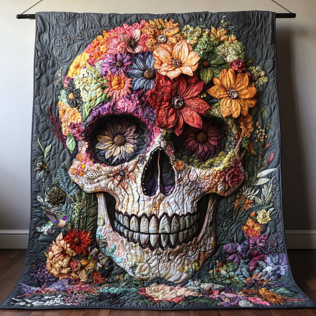 Flower Skull Holiday Christmas Quilt Blanket Christmas Gifts For Employees