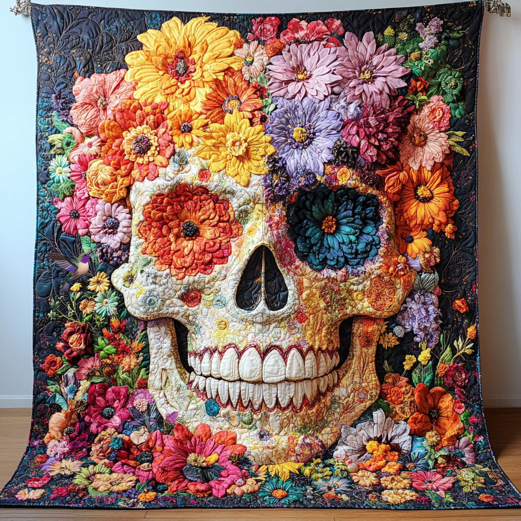 Flower Skull Holiday Christmas Quilt Blanket Unique Mum Xmas Gifts