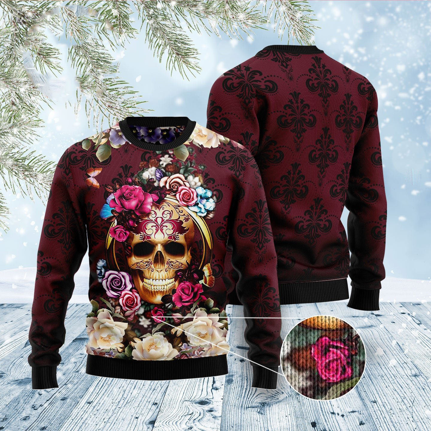 Flower Skull Ugly Christmas Sweater Holiday Clothing Christmas Gifts For Girlfriend