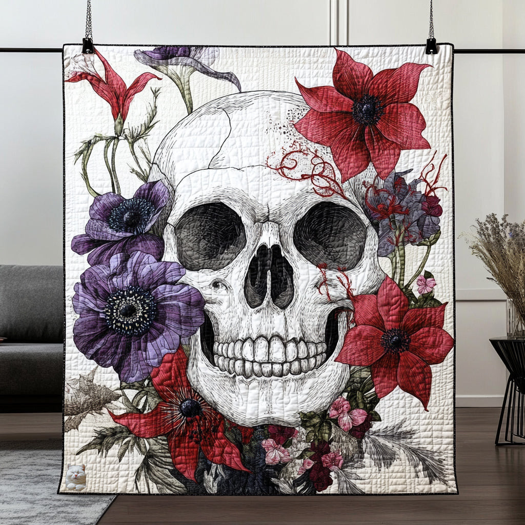 Flower Skull Unique Holiday Christmas Quilt Blanket Christmas Gifts For Employees