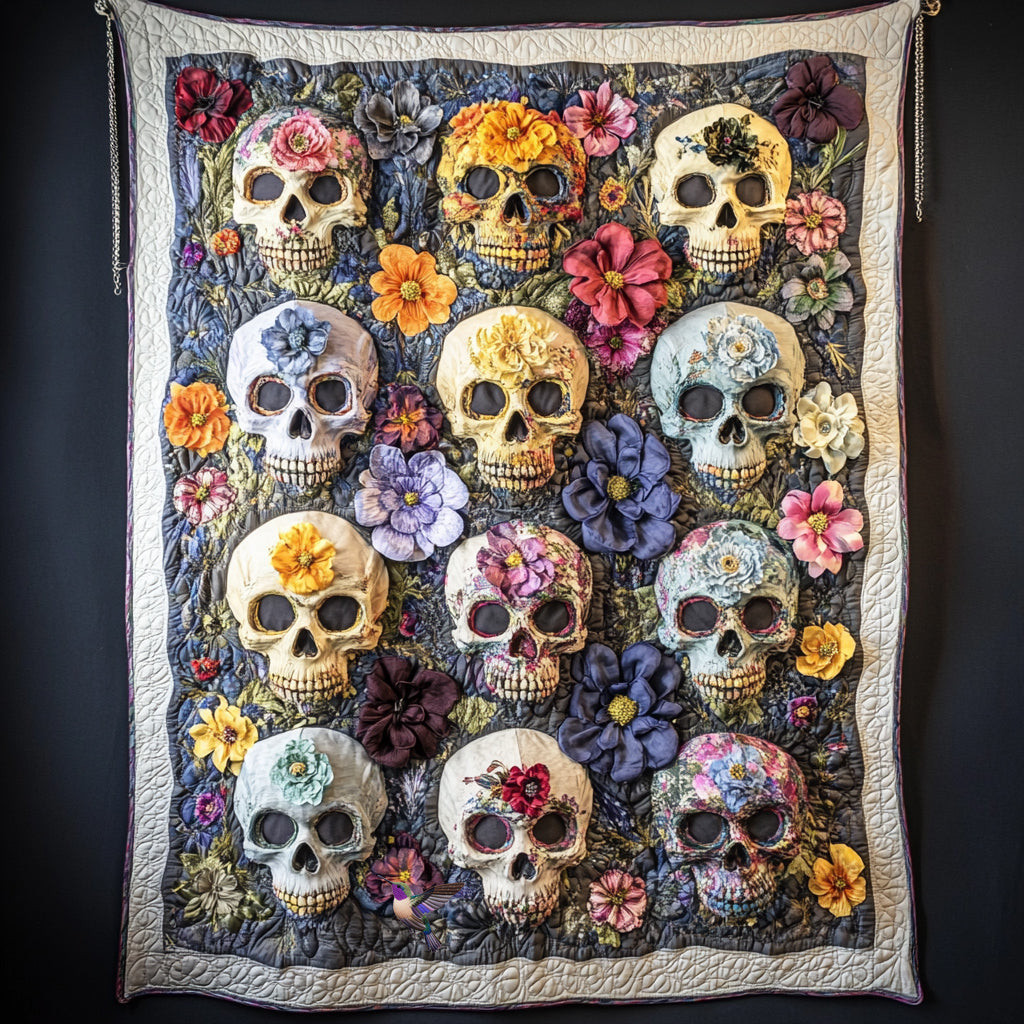 Flower Skulls Holiday Christmas Quilt Blanket Best Christmas Gifts For Coworkers