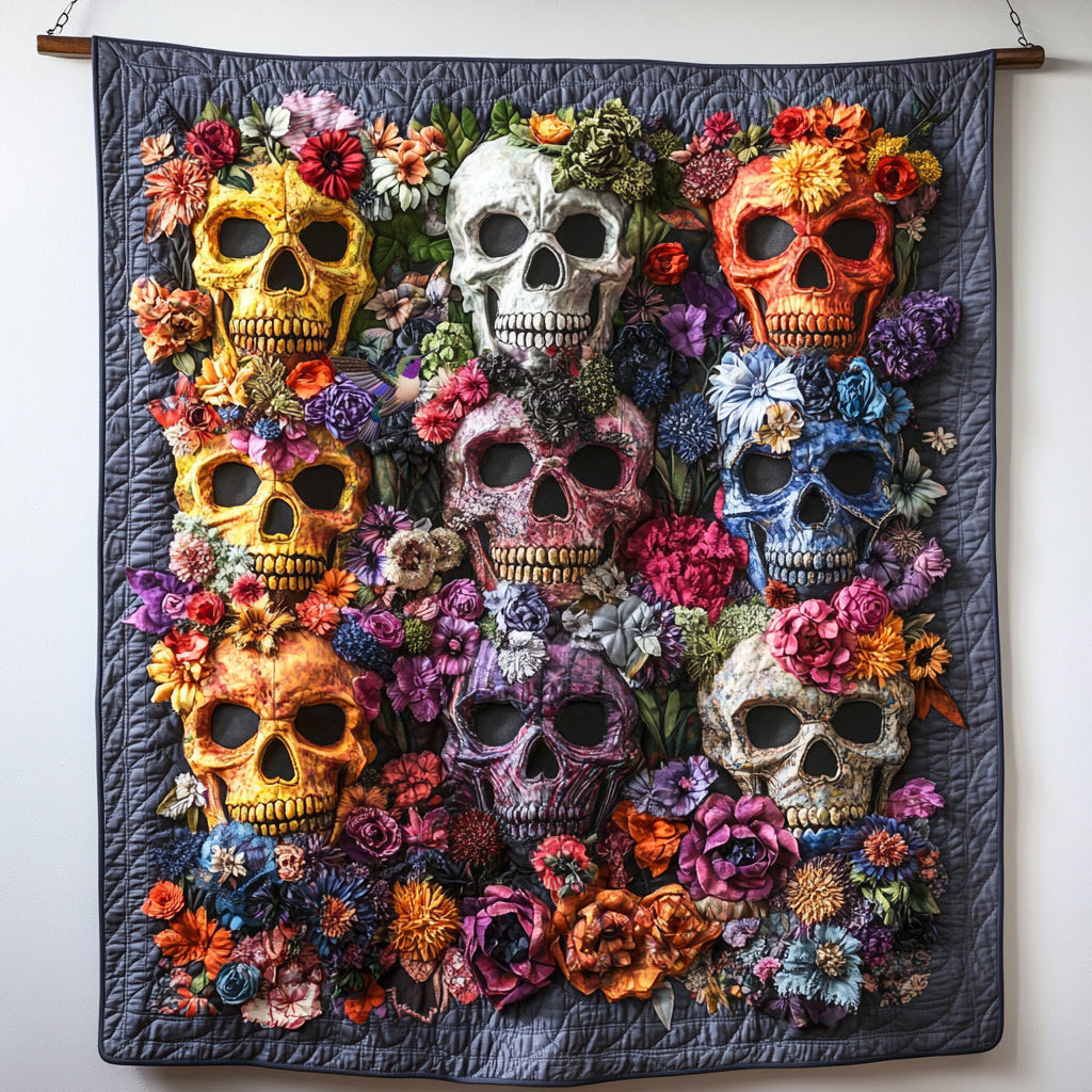 Flower Skulls Holiday Christmas Quilt Blanket Best Christmas Gifts For Girlfriend