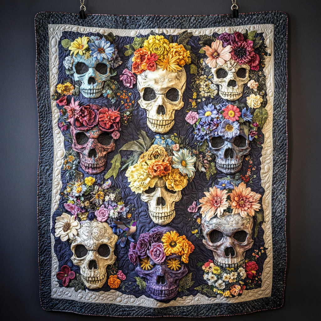 Flower Skulls Holiday Christmas Quilt Blanket Best Christmas Gifts For Mother In Law