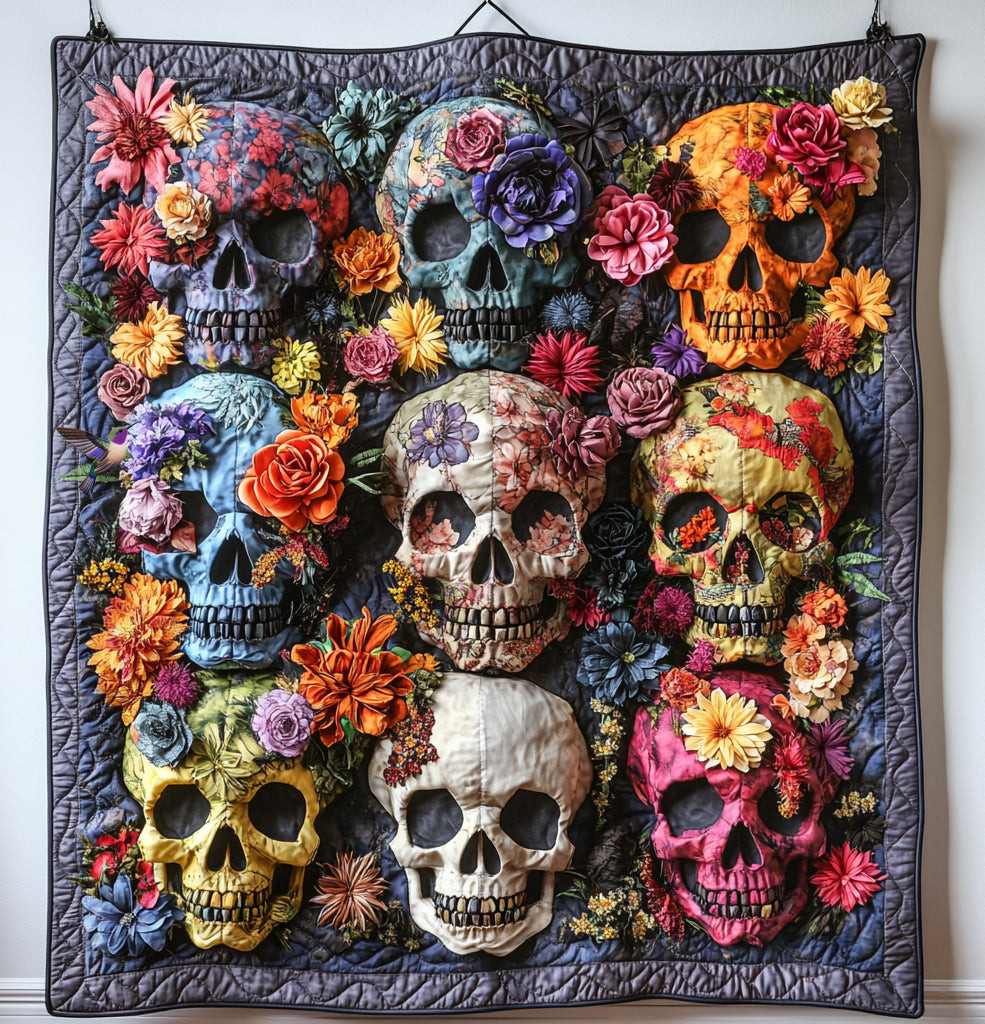 Flower Skulls Holiday Christmas Quilt Blanket Best Christmas Gifts For My Wife
