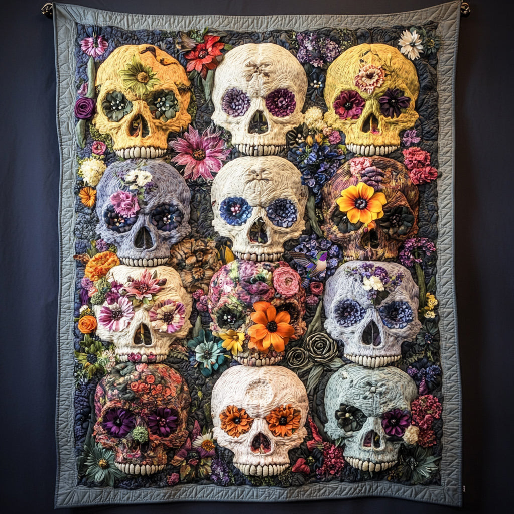 Flower Skulls Holiday Christmas Quilt Blanket Best Christmas Gifts For Teachers