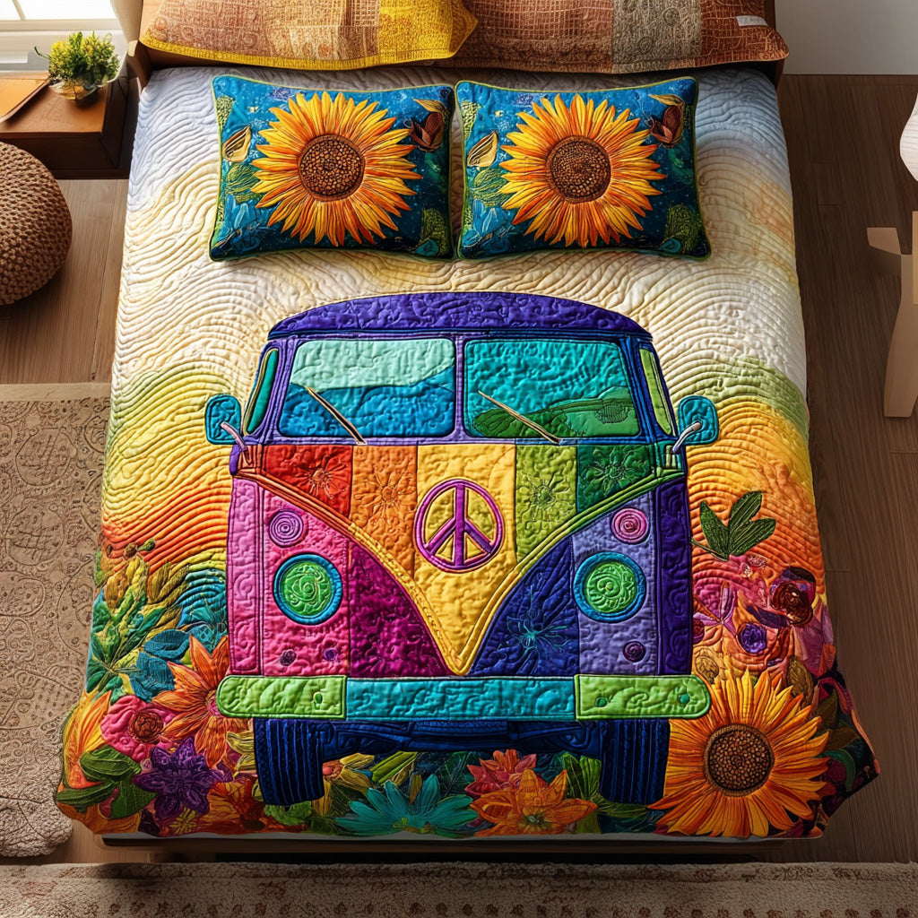Flower Wheels Quilted Bedding Set Christmas Bedding Sets Gifts For Hippie Men