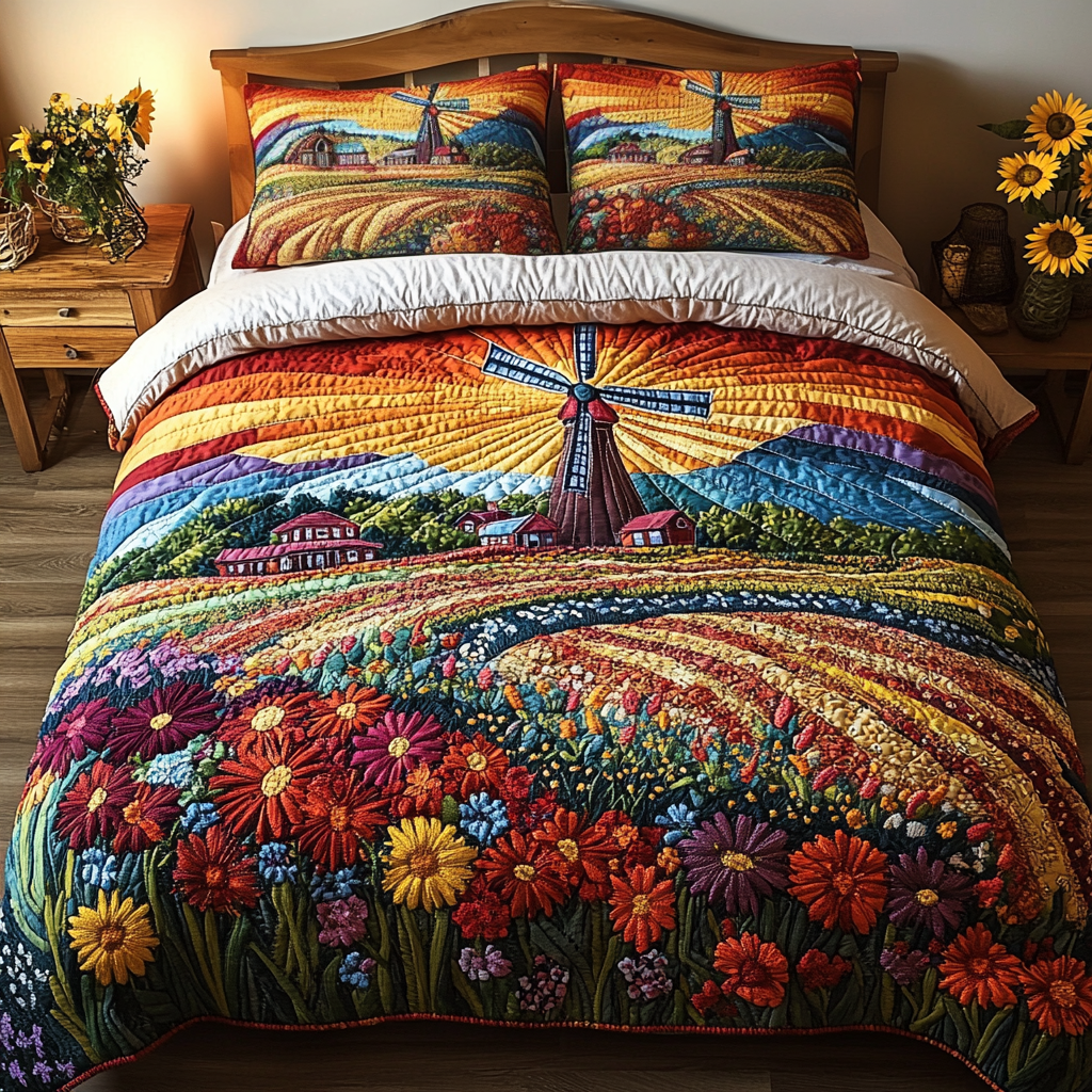 Flower Winds Quilted Bedding Set Bed Decor Gifts For Flower Enthusiasts