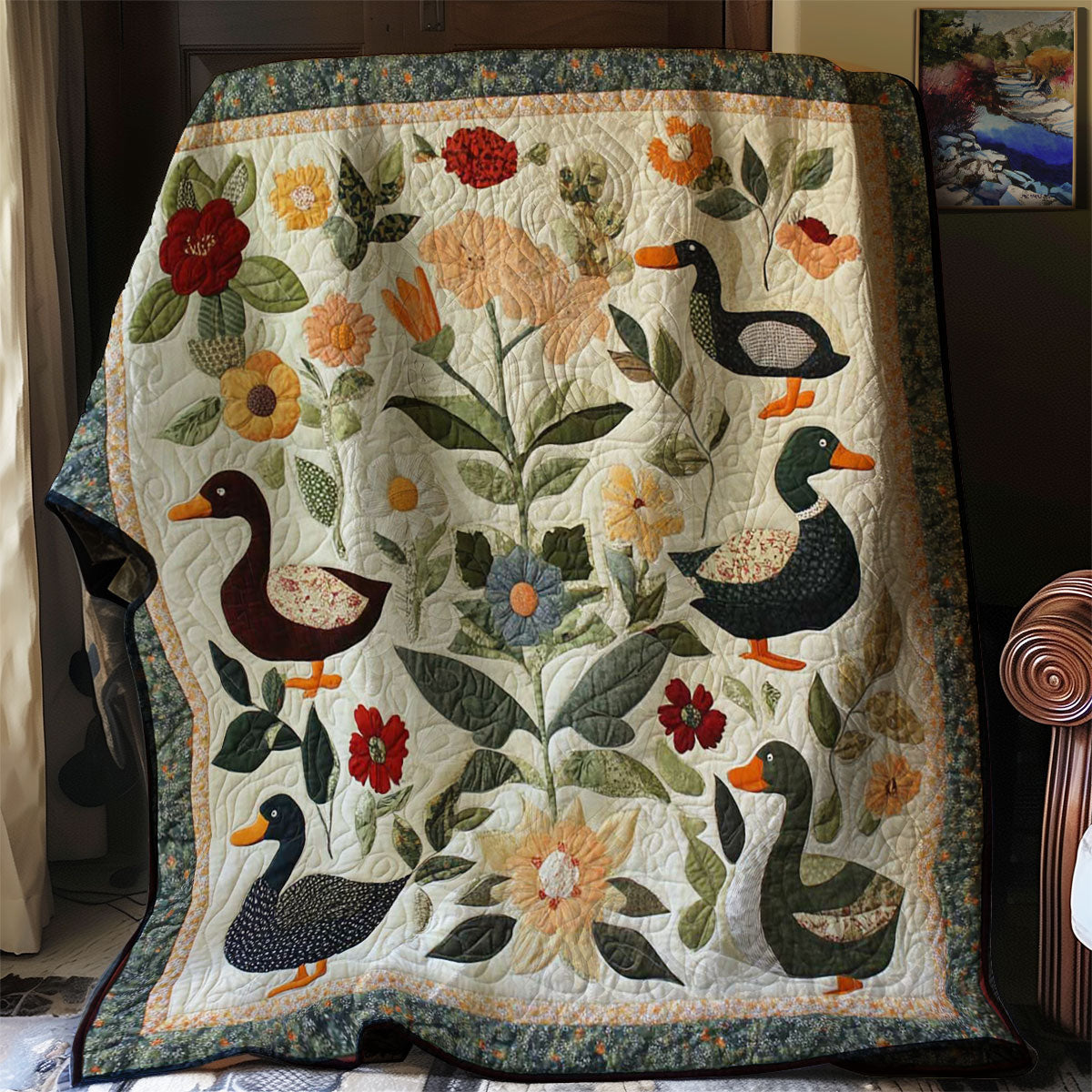 Flowered Duck Cozy Quilt Blanket Queen Size Blanket Best Thank You Gifts