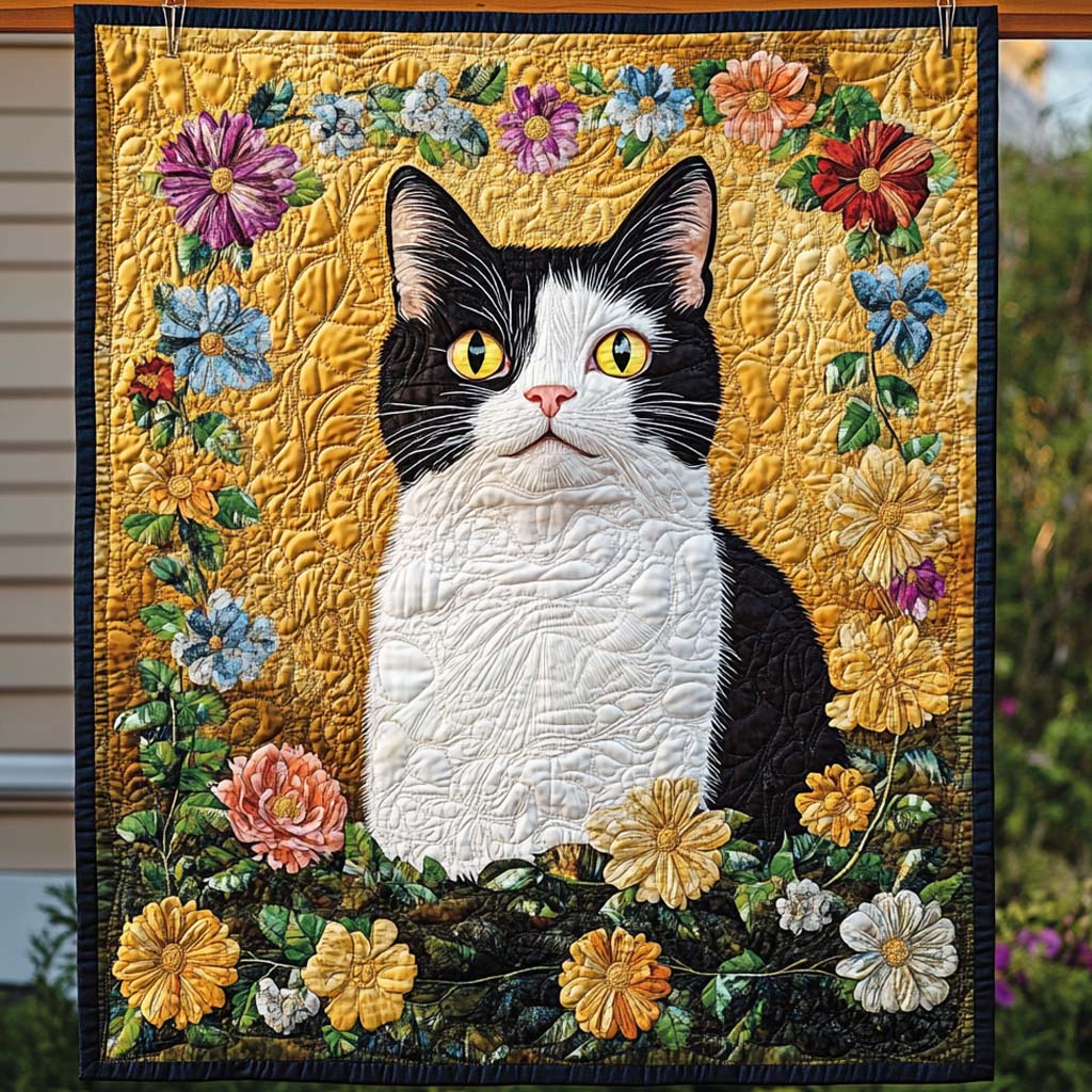 Flowered Feline Quilted Blanket Gifts For Cat Owners