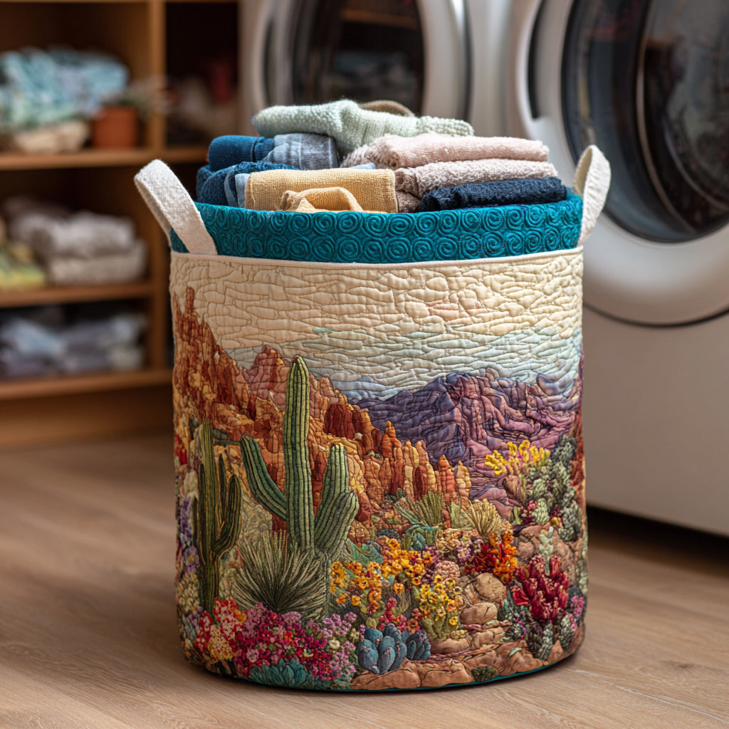 Flowering Cactus Quilted Laundry Basket Thoughtful Home Organization Gift for Loved Ones