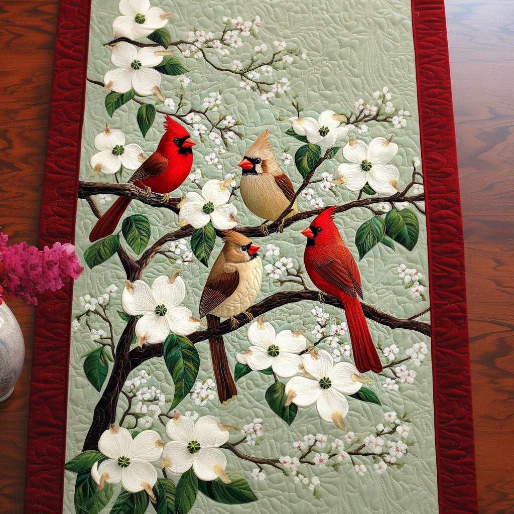 Flowering Cardinals Quilted Table Runner Dinner Table Decor Unique Cardinal Bird Gifts