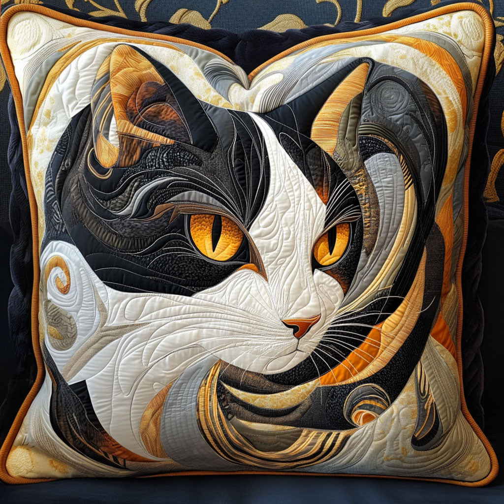 Flowering Cat Beauty Quilted Pillow Case Throw Pillow Case Covers Cat Love Gifts Items