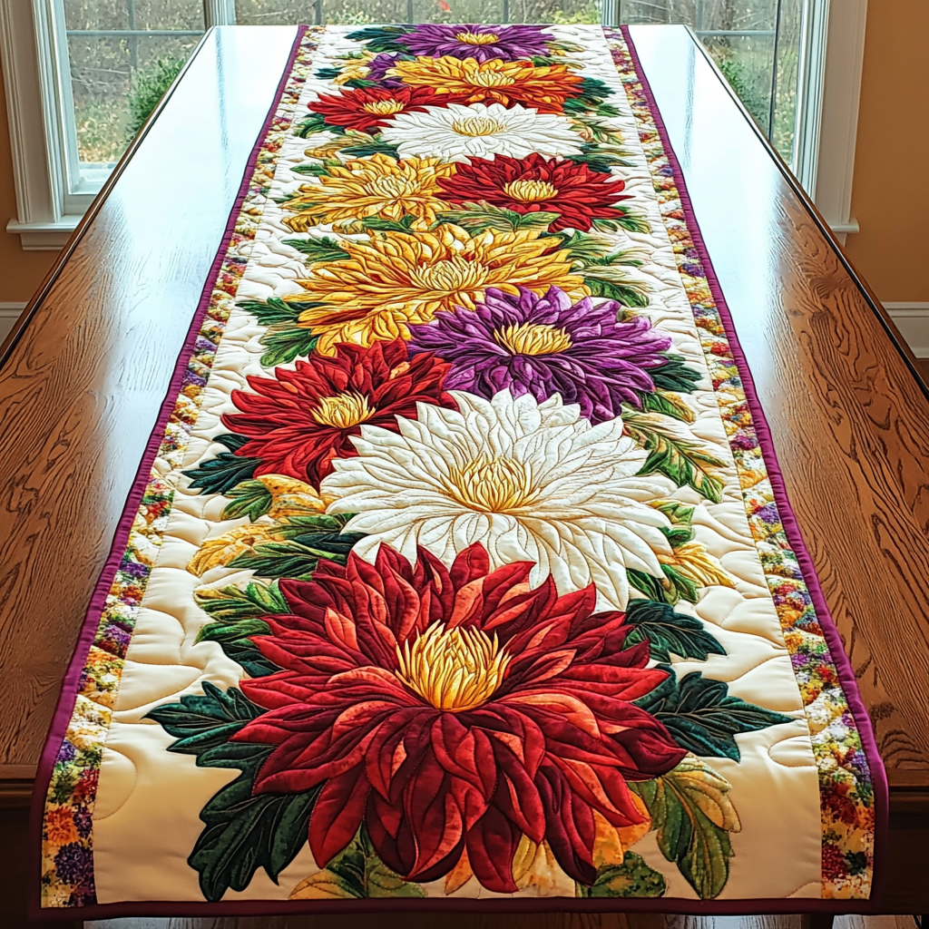 Flowering Fields Quilted Table Runner Holiday Runner Dining Gifts For The Flower Lover
