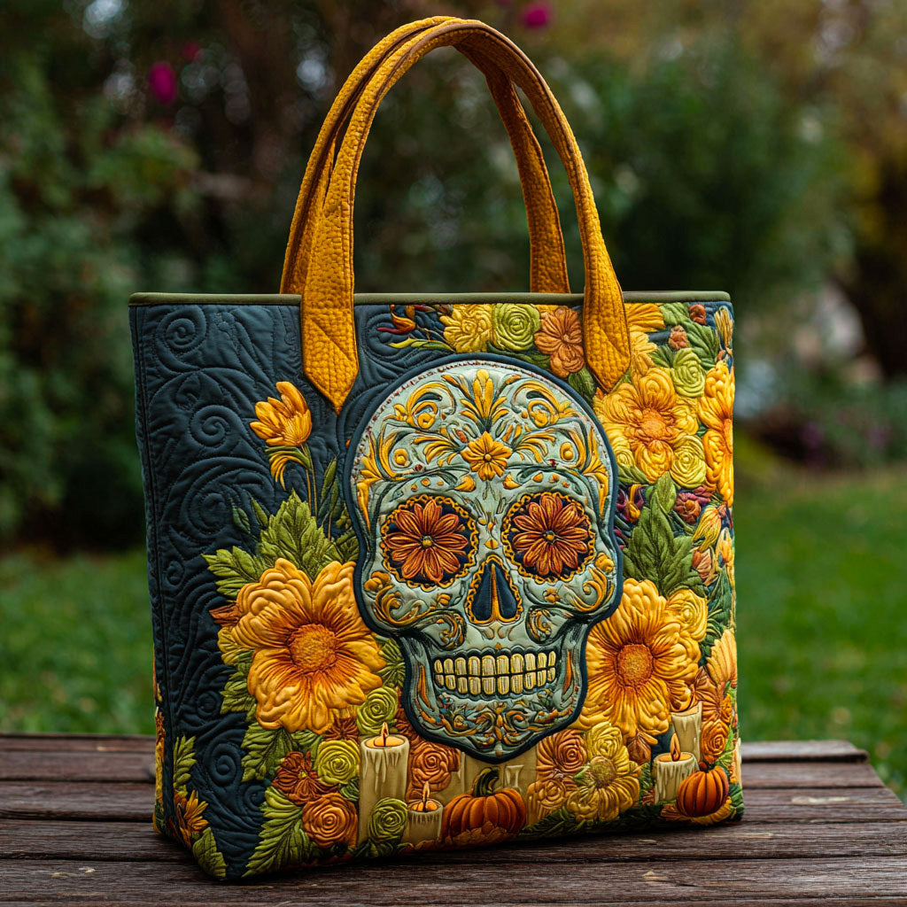 Flowers for the Gone Quilted Tote Bag Cool Skull Gifts