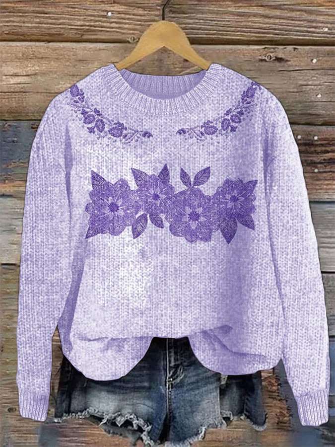 Flowers Graphic Sweater Cozy Knit Pullover Xmas Holiday Presents For Girlfriend