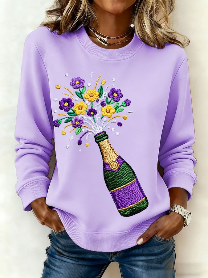Flowers Mardi Gras Print Sweatshirt Mardi Gras Women's Clothing Gifts For Mother