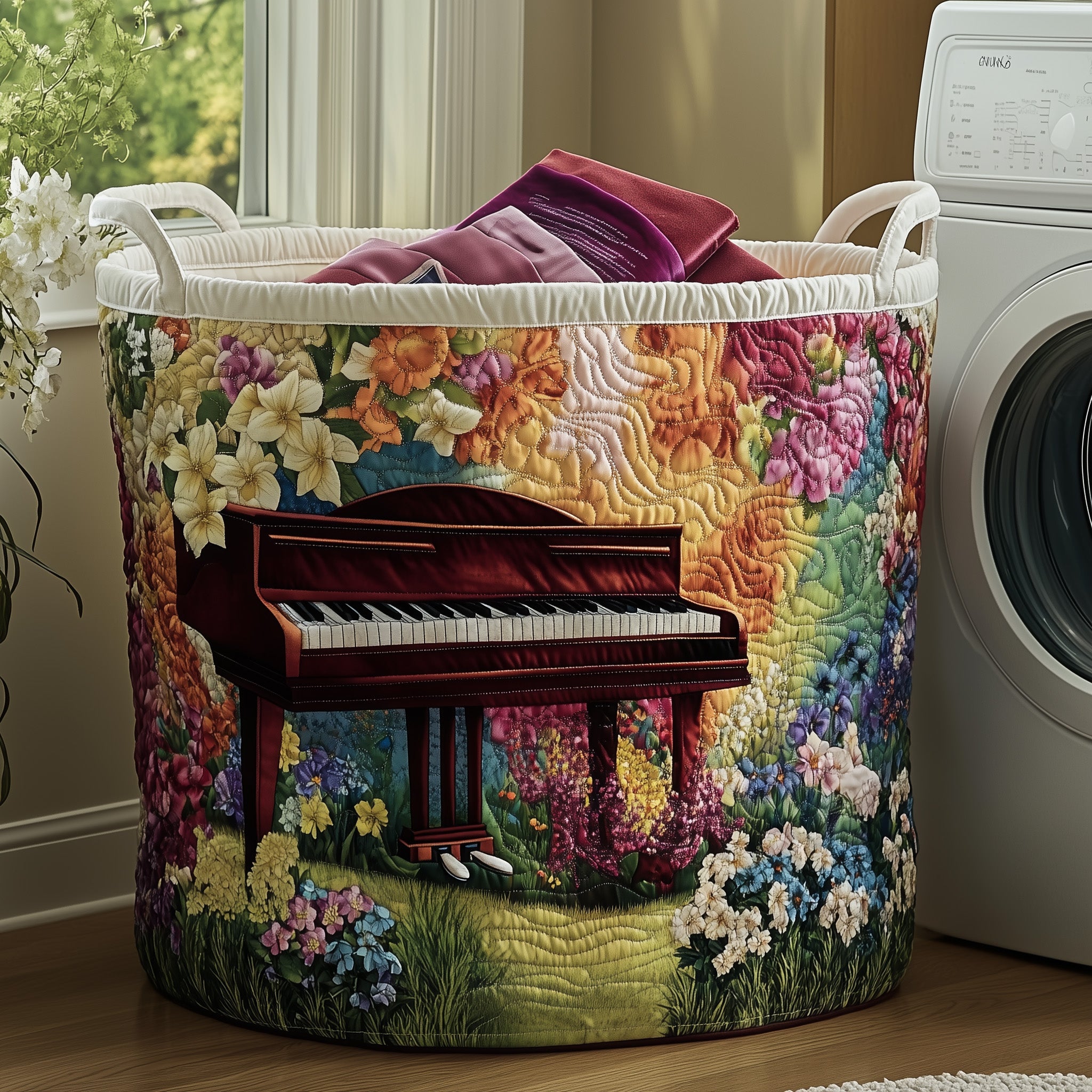Flowers Piano Quilted Laundry Basket Gift To Brighten Their Day