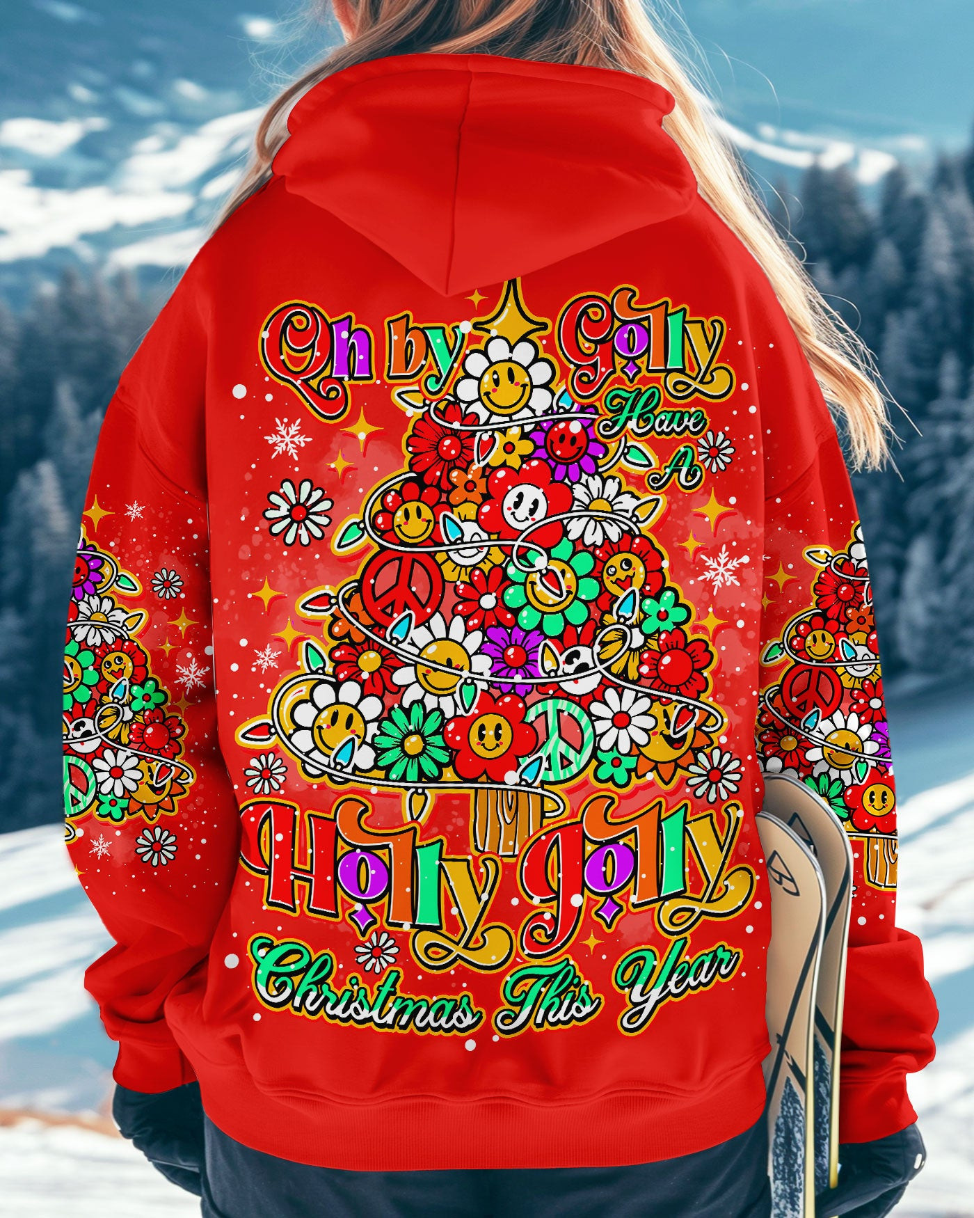 Flowers Pine Tree Holly Jolly Hoodie Christmas Merch Presents For Flower Lovers
