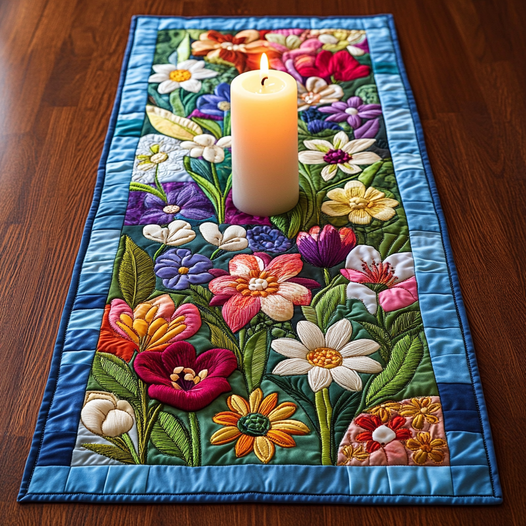 Flowery Dreams Quilted Table Runner Elegant Holiday Table Runners Gifts For Flower Enthusiasts