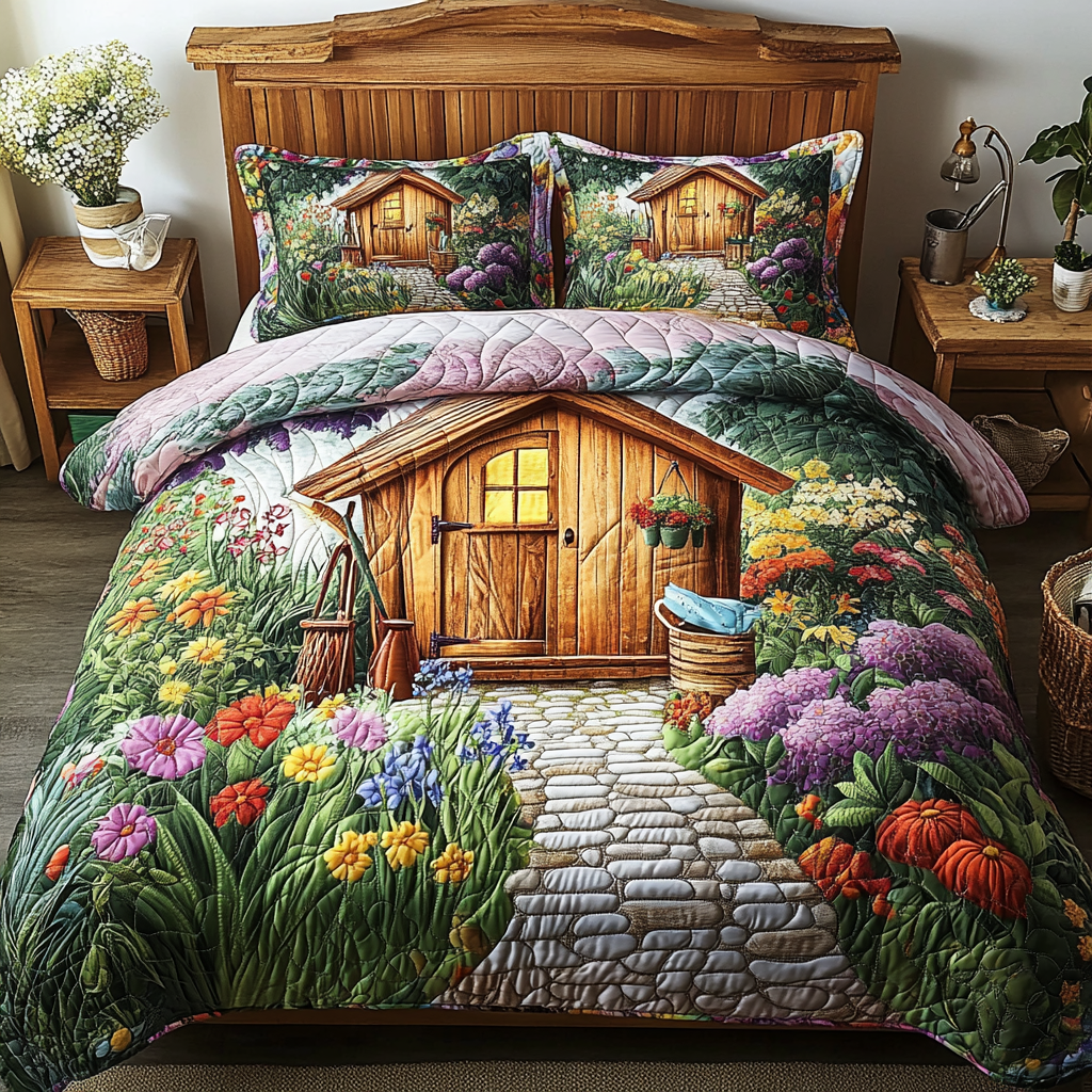 Flowery Retreat Quilted Bedding Set Cute Bedroom Decor Christmas Flower Gifts