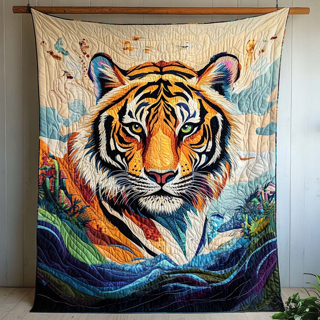 Flowing Essence Quilted Blanket  Tiger Blanket Unique Gift For Friend